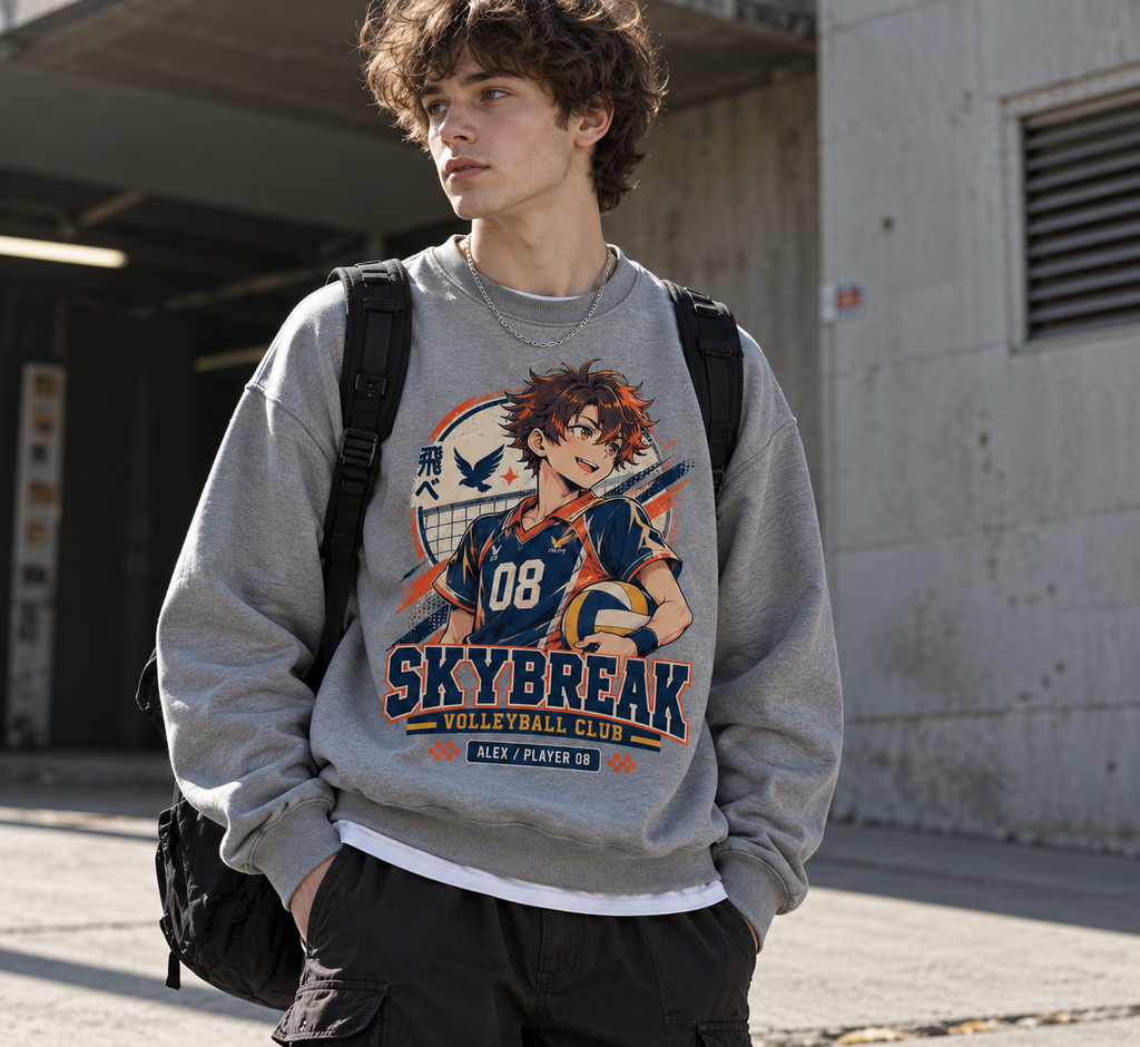 Skybreak Volleyball Anime Youth Sweatshirt - front print on model
