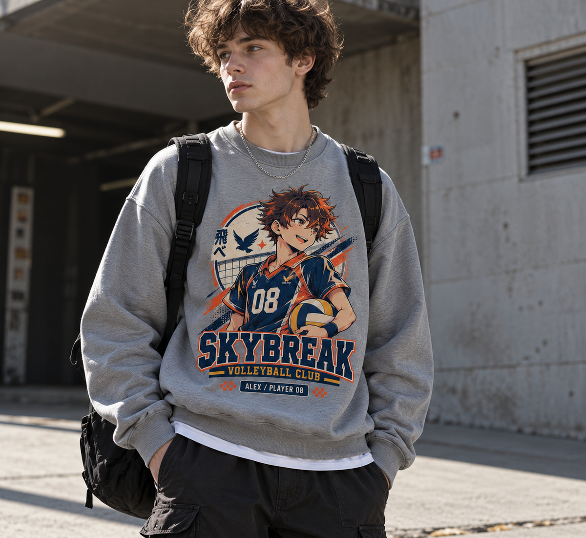 Skybreak Volleyball Anime Youth Sweatshirt - front print on model