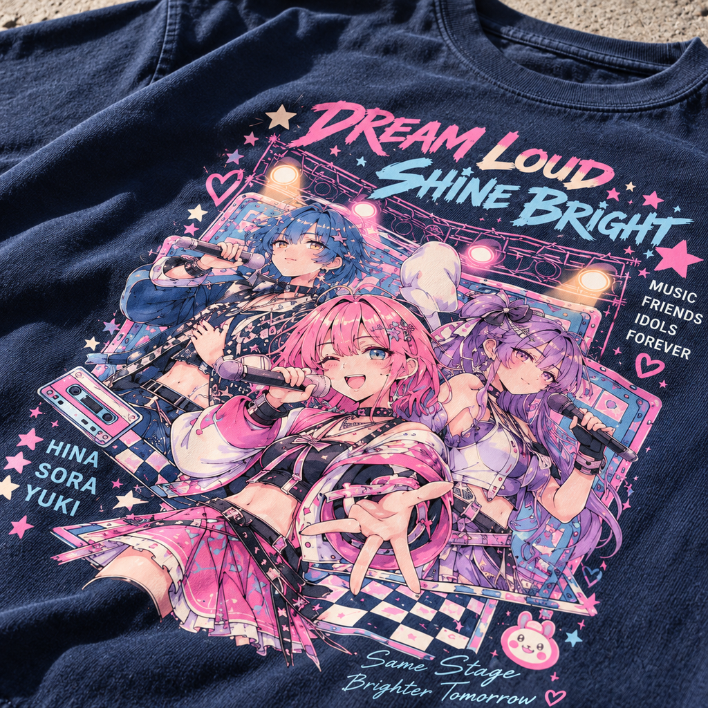 Starlight Idol Club Anime Graphic T-Shirt - close-up print detail