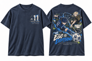 Blue Lock Ego Is Everything Anime Graphic T-Shirt in Washed Navy - front and back garment view