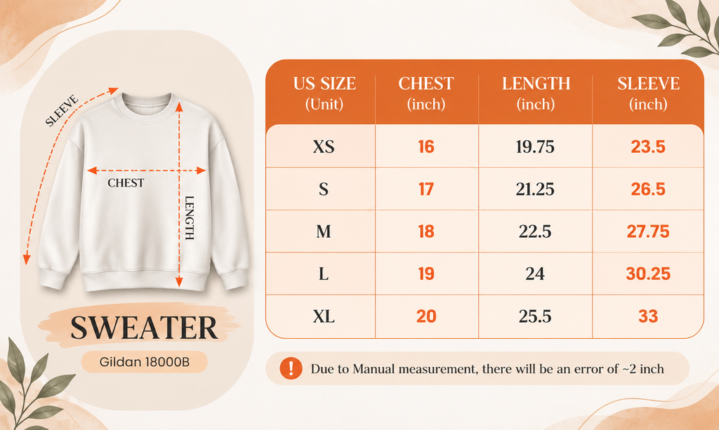 Gildan 18000B youth crewneck sweatshirt size chart in inches