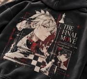 Final Move Dark Chess Anime Graphic Hoodie Charcoal - close up print detail