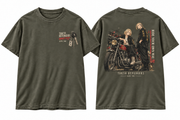 Tokyo Revengers Anime Gang Graphic T-Shirt in Olive Green - front and back garment view
