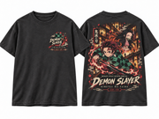 Demon Slayer Kimetsu no Yaiba Anime Graphic T-Shirt in Black - front and back garment view