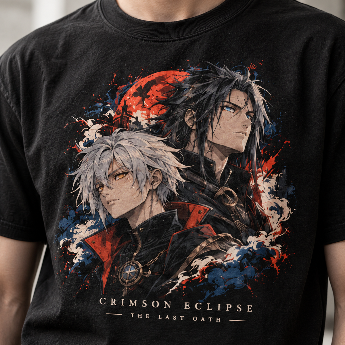 Flamebound Anime Warriors Graphic T-Shirt - close-up print detail