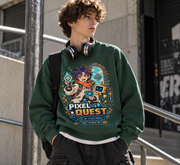 Pixel Quest Adventure Anime Youth Sweatshirt - front print on model