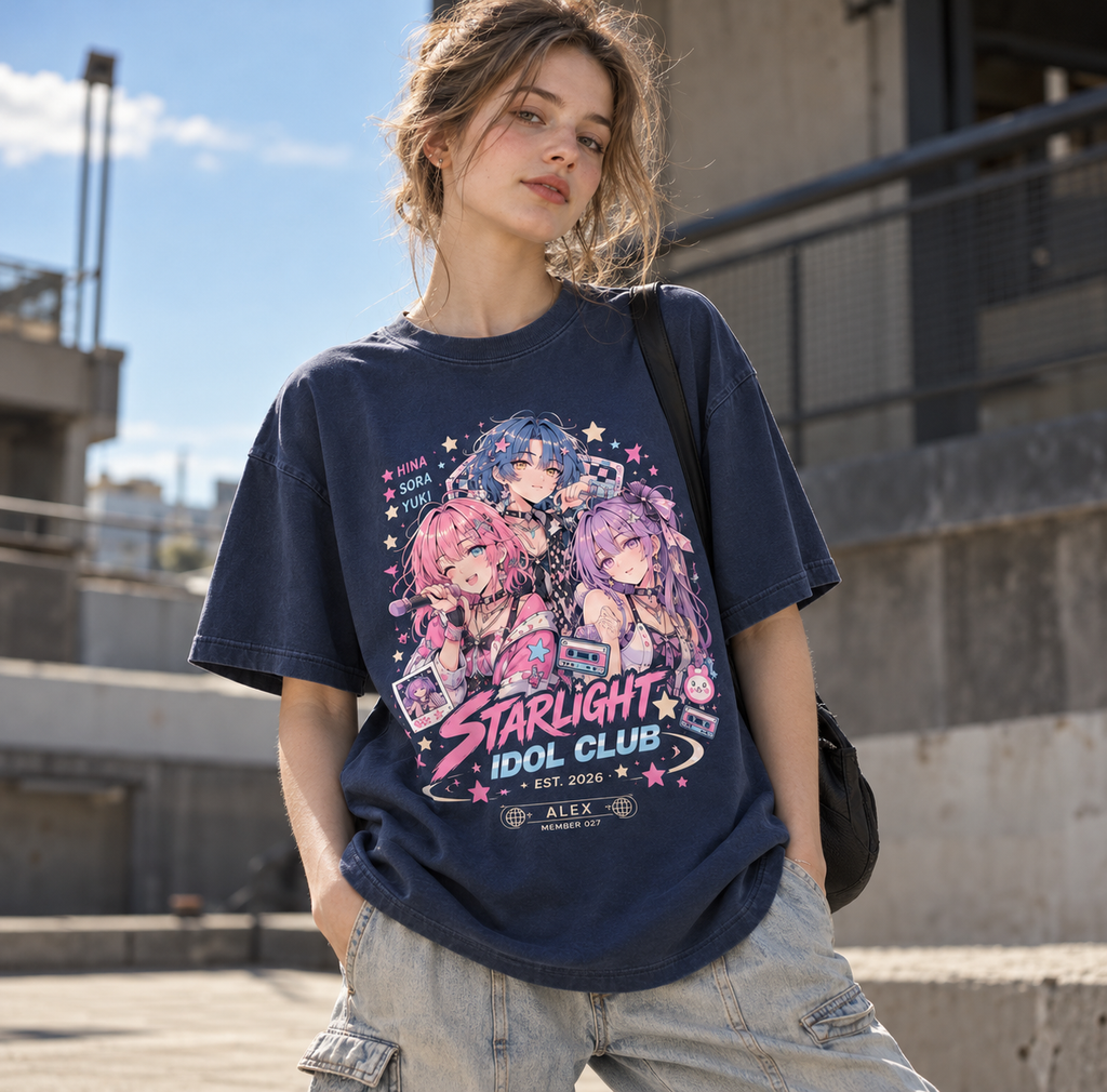 Starlight Idol Club Anime Graphic T-Shirt - front print on model