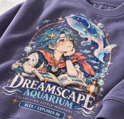 Beyond the Blue Anime Ocean Youth Sweatshirt Lavender - close up print detail
