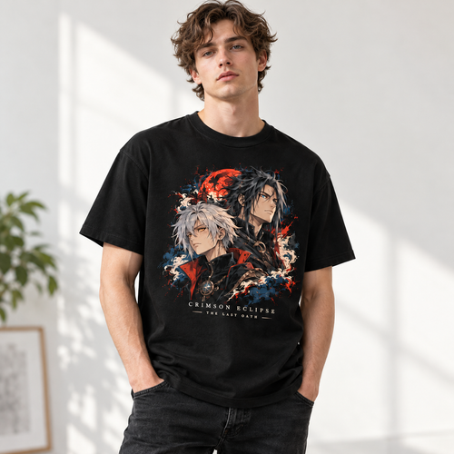 Flamebound Anime Warriors Graphic T-Shirt - front print on model