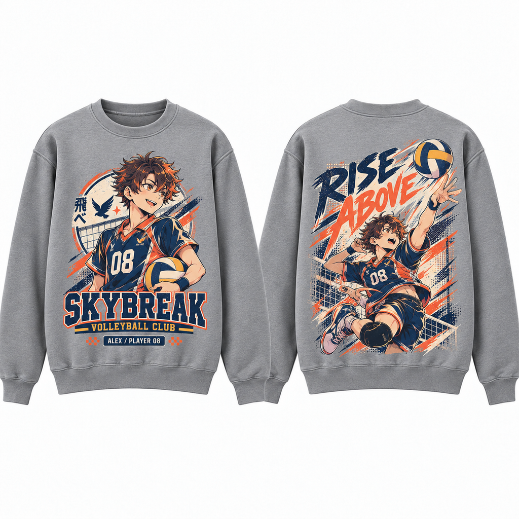 Skybreak Volleyball Anime Youth Sweatshirt - front and back product mockup