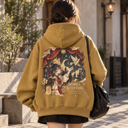 Stories After Dark Fantasy Theatre Anime Hoodie Mustard Gold - close up print detail