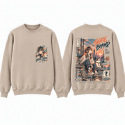 Skate Beyond Anime Skateboarding Youth Sweatshirt Oatmeal - front and back hoodie or garment mockup