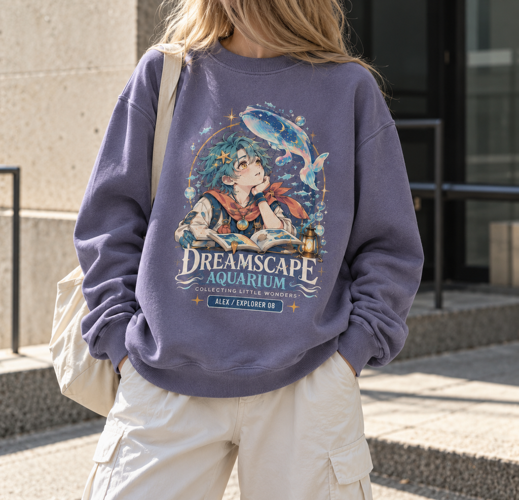 Beyond the Blue Anime Ocean Youth Sweatshirt Lavender - front print view