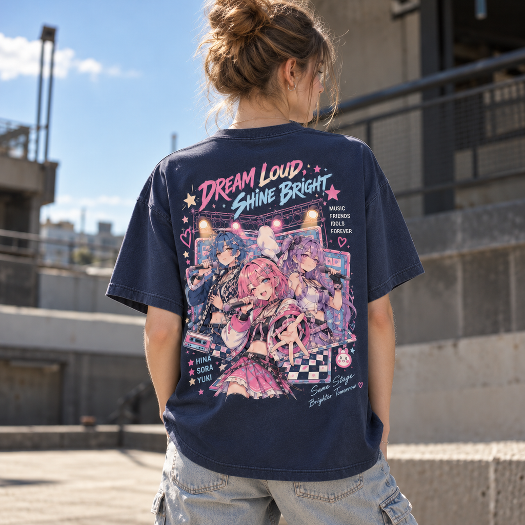 Starlight Idol Club Anime Graphic T-Shirt - back print on model