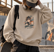 Skate Beyond Anime Skateboarding Youth Sweatshirt Oatmeal - close up print detail