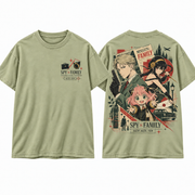Spy x Family Anime Family Graphic T-Shirt in Sage Green - front and back garment view