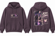 After Dark Mystery Anime Graphic Hoodie Deep Plum - front and back hoodie or garment mockup