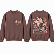 Kitsune Spirit Japanese Fantasy Youth Sweatshirt Chocolate Brown - front and back hoodie or garment mockup