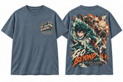 My Hero Academia Go Beyond Anime Graphic T-Shirt in Washed Blue - front and back garment view