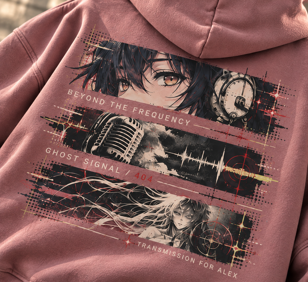After Hours Dark Anime Music Graphic Hoodie Dusty Mauve - close up print detail
