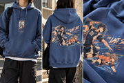 Just Set Volleyball Anime Sports Graphic Hoodie Royal Blue - front print view
