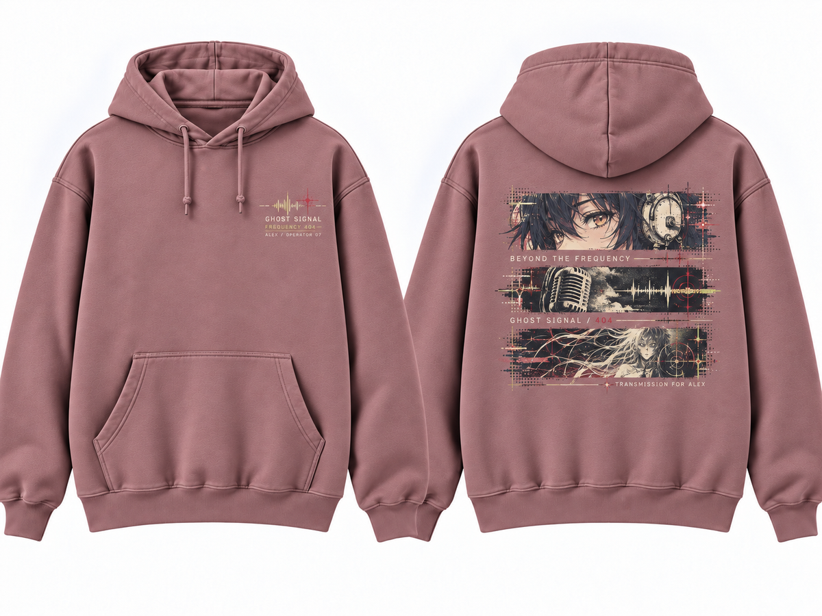 After Hours Dark Anime Music Graphic Hoodie Dusty Mauve - front and back hoodie or garment mockup