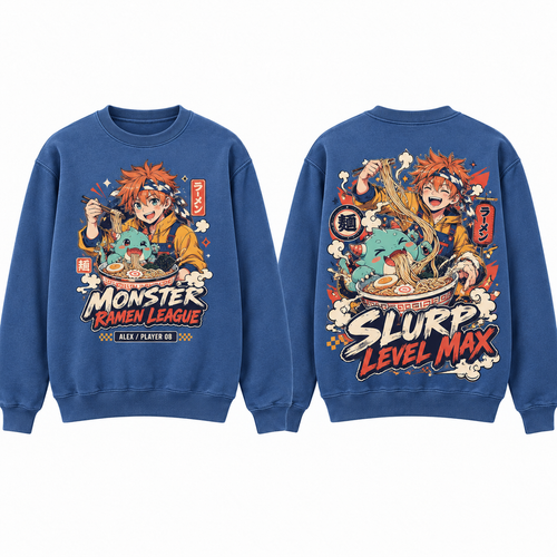 Monster Ramen League Anime Youth Sweatshirt - front and back product mockup
