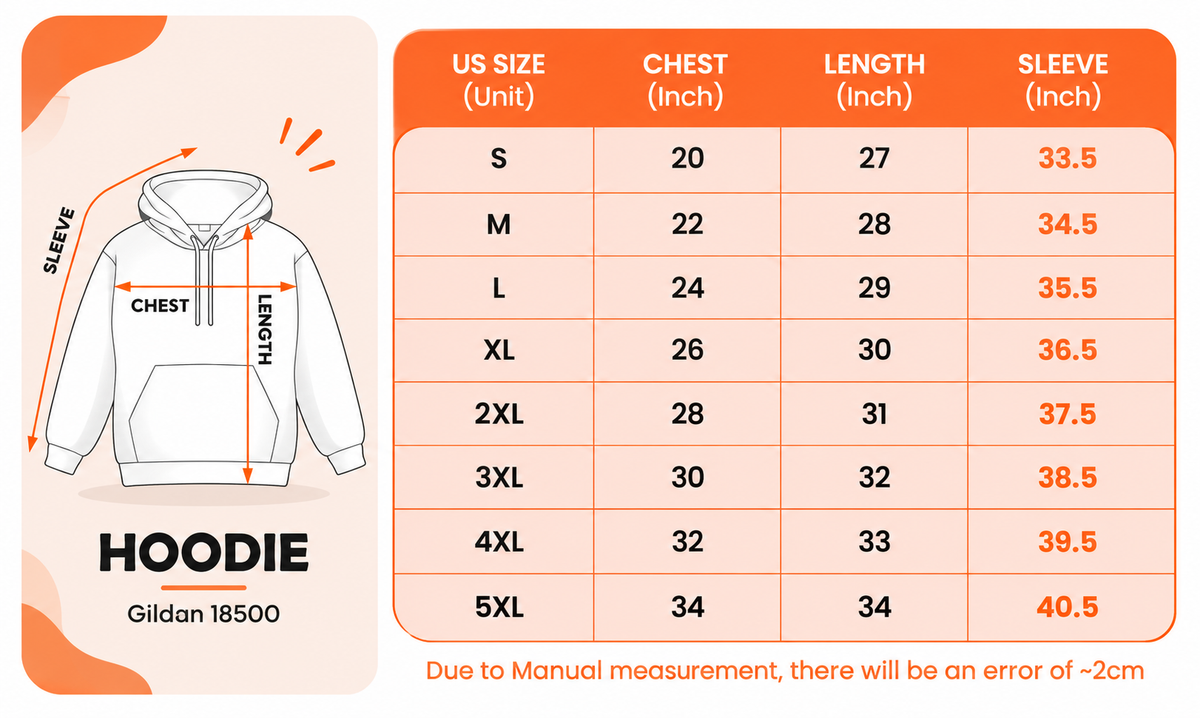 Gildan 18500 unisex pullover hoodie size chart in inches