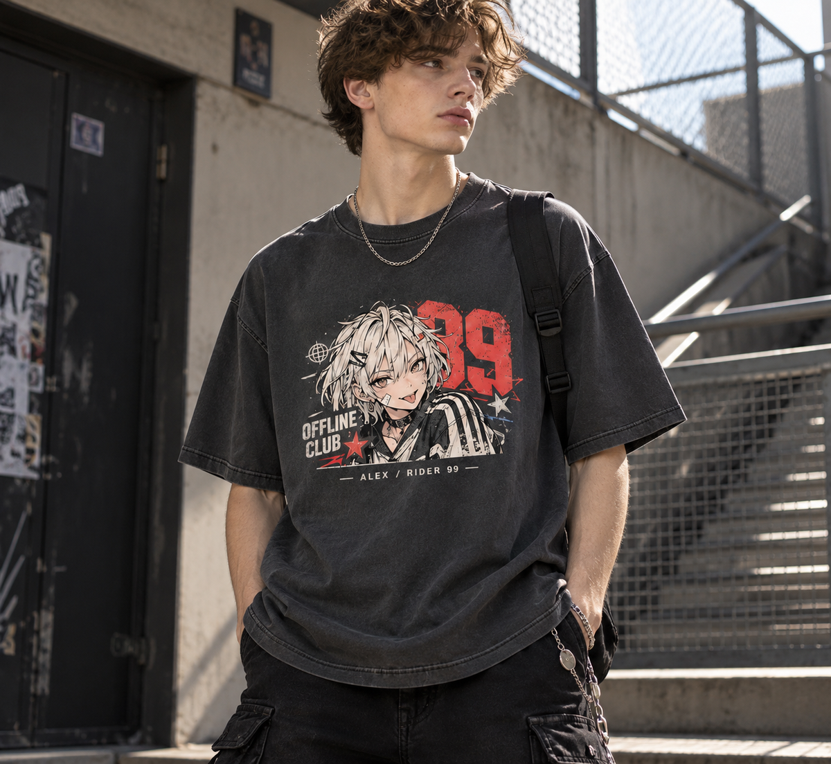 No Rules Just Motion Skate Anime Graphic T-Shirt - front print on model